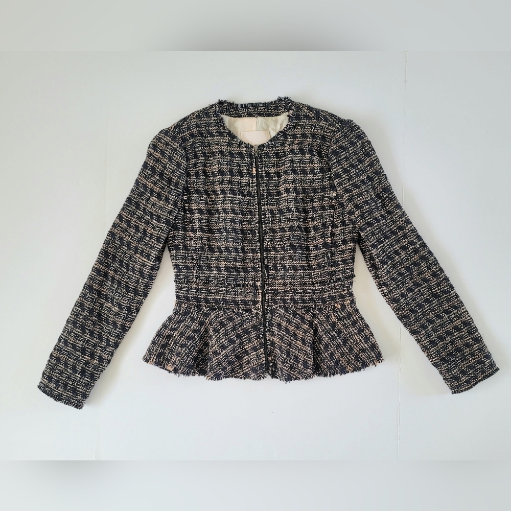 Rebecca Taylor Multi Tweed Long Sleeve Peplum Jacket, Size 0
